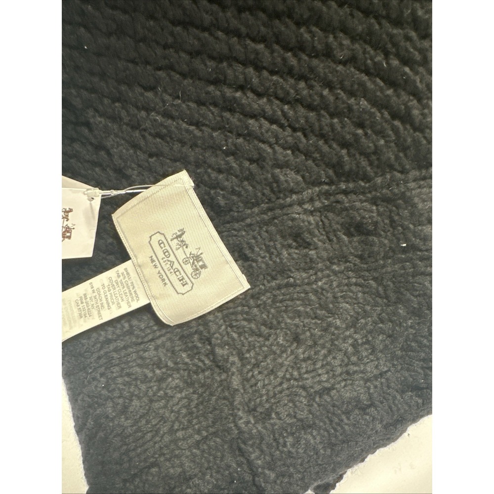 Coach 84061 Women's Cowl Infinity Legacy Aran Cable Knit Scarf Wrap Black Fuzzy - Picture 4 of 6